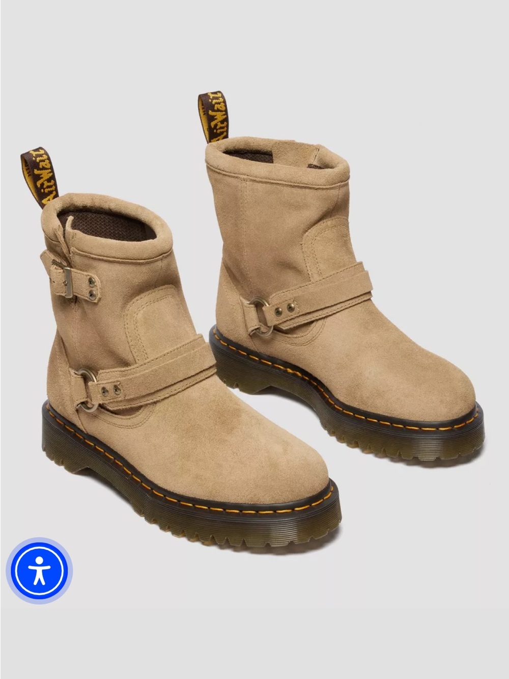 Dr. Martens Anistone Harness Suede Biker Boot in Savannah Tan - Picture 2 of 4